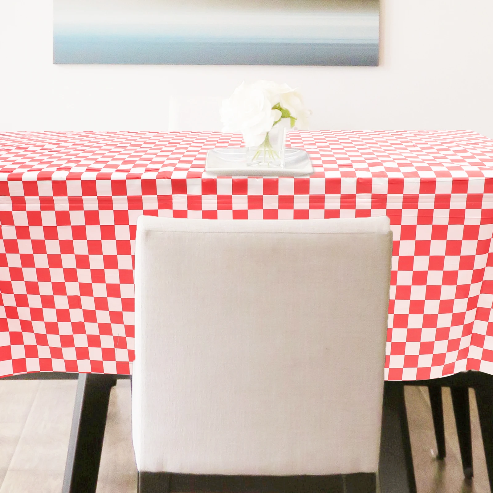 

2pcs Racing Plaid Tablecloth Black Checkered Plastic 137X274cm Rectangular Protective Cover for Party Home Dining