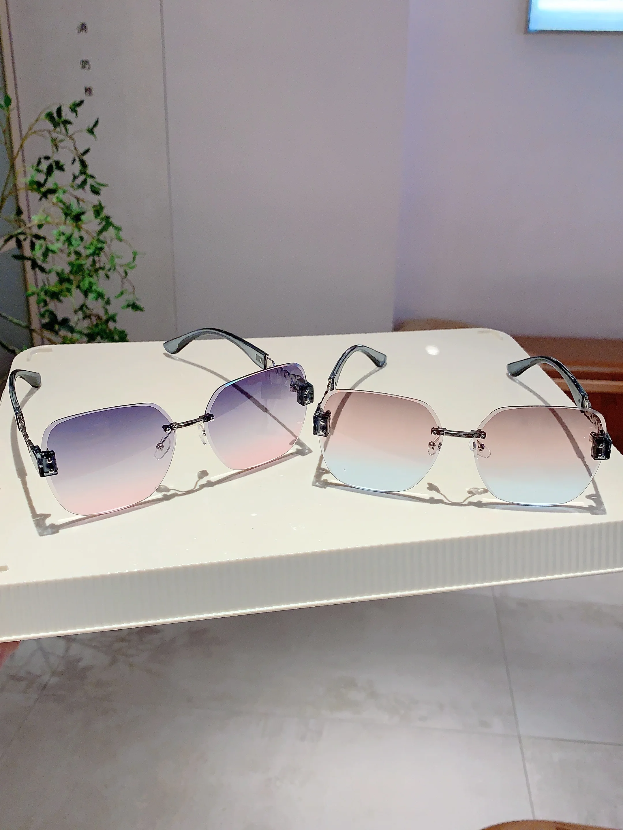 KAMMPT Neue Übergroße Randlose Kette Beine Sonnenbrille Vintage Männer Stilvolle Mode Weibliche Shades Luxus Marke Designer Brillen – Detail 2