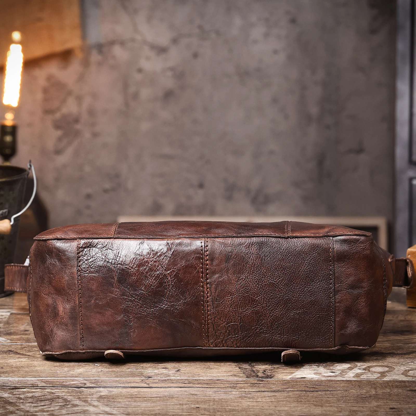 Vintage Herren-Umhängetasche aus hochwertigem Leder, lässige Messenger-Tasche, große horizontale quadratische Schultertasche – Detail 11