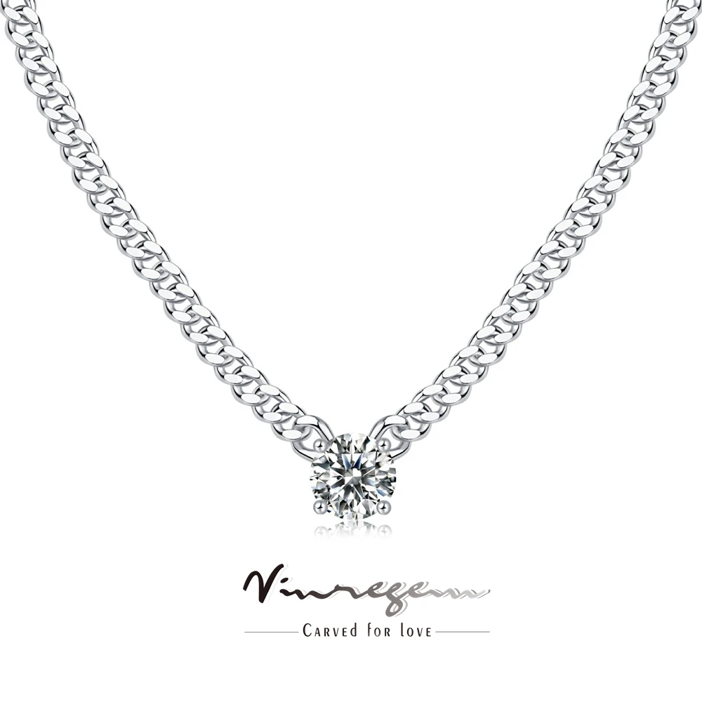 

Vinregem VVS1 3EX 6 MM Real Moissanite Diamond Sparkling Cuban Chain Pendant Necklace 925 Sterling Silver Fine Jewelry Wholesale