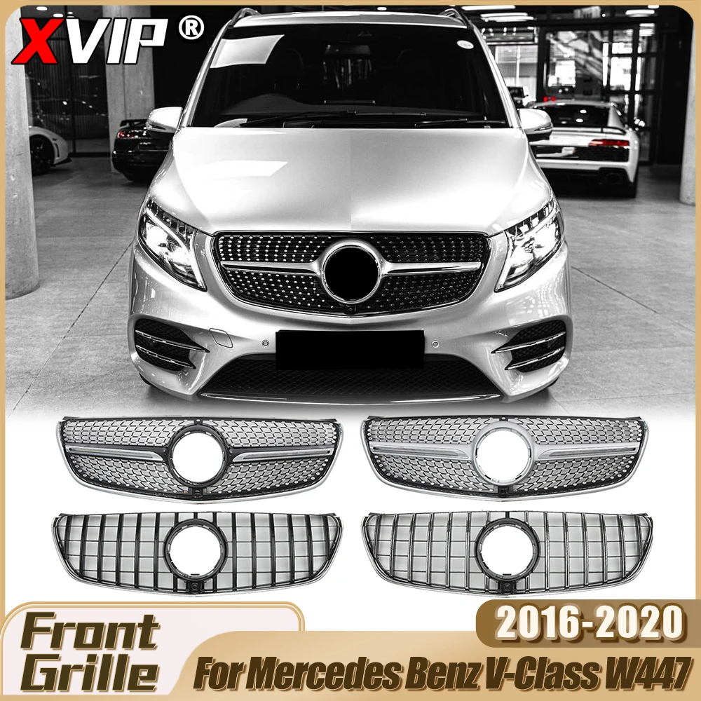 XVIP Chrome Black Diamonds Style Bumper Grille For Mercedes Benz V-Class W447 V250 V260 2016-2020 Chrome Silver GTR Style Grill