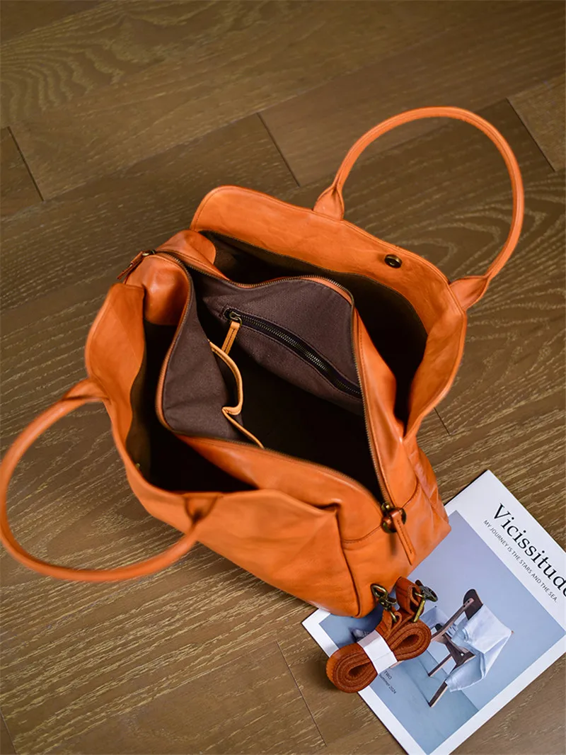 PNDME simple vintage vegetable tanned cowhide men's women's travel bag designer handmade genuine leather large-capacity handbags