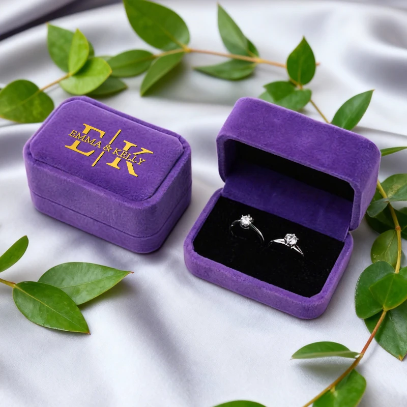 

Custom Ring Box Velvet Double Ring Box, Personalized Ring Box Rectangle Wedding Ring Box, Engagement Ring Box, Gift Box for Ring