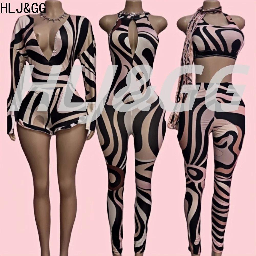 

HLJ&GG Pink Black Fashion Zebra Printing Bodycon Jumpsuits Women Hollow Out Sleeveless Backless Slim Playsuits Sexy Overall 2025