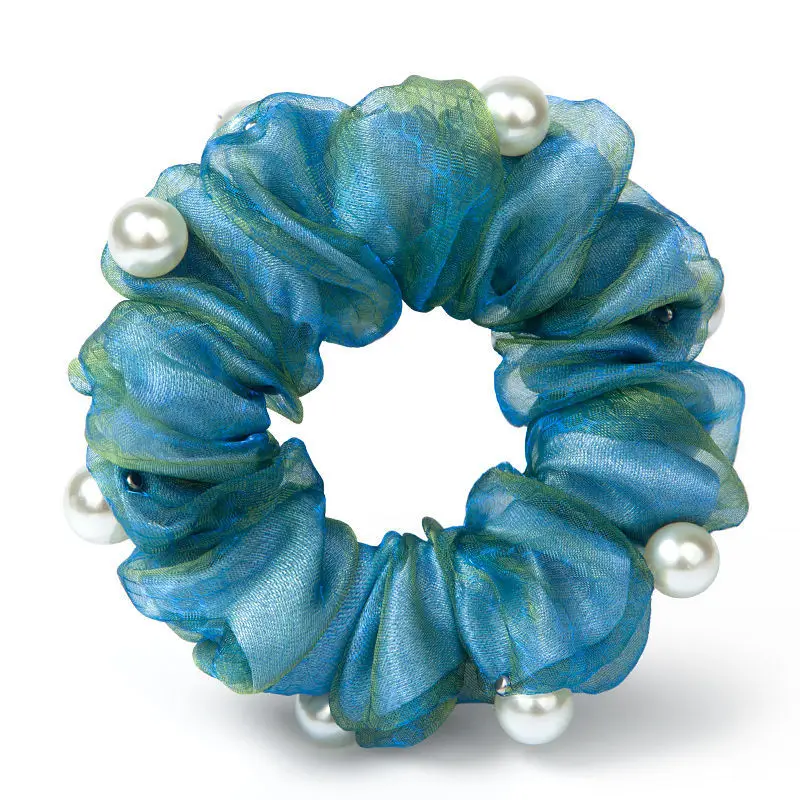 

New Pearl Double Layer Silk Yarn Large Intestine Ring Fashion Updo Hair Ring Tie-up Hair Rope Аксессуары Для Волос Scrunchies