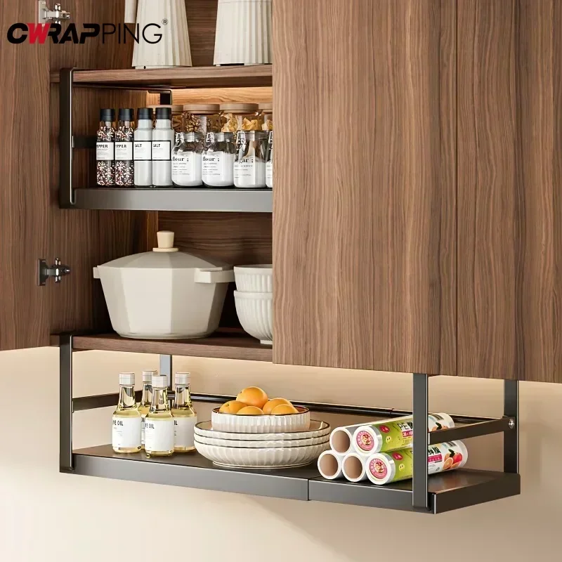 

Stainless Steel Shelves Adjustable Spice Stand Storage Room Kitchen Metal Expansion Cabinet Kitchen Hanging Season for Home
