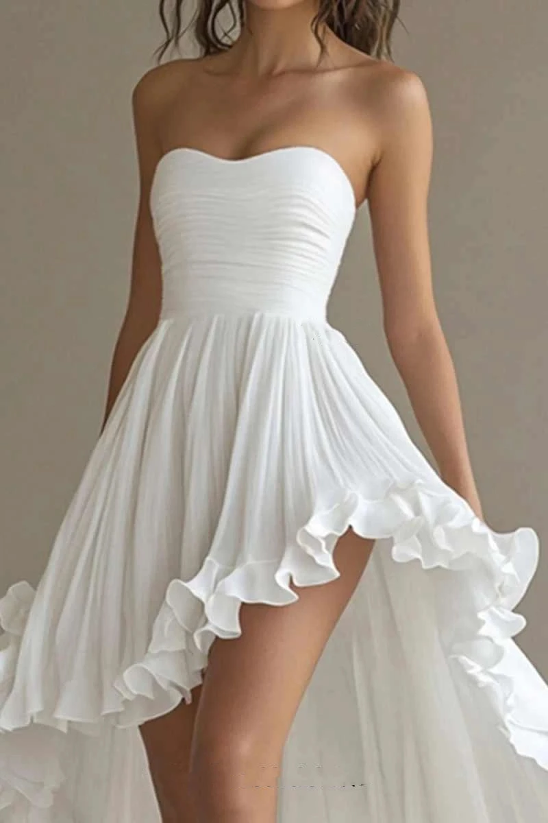 فستان زفاف مخصص 2025 بسيط من الساتان الأبيض بطيات بدون حمالات وظهر مكشوف فستان زفاف مثير ورخيص رداء الكنيسة ماريا #2