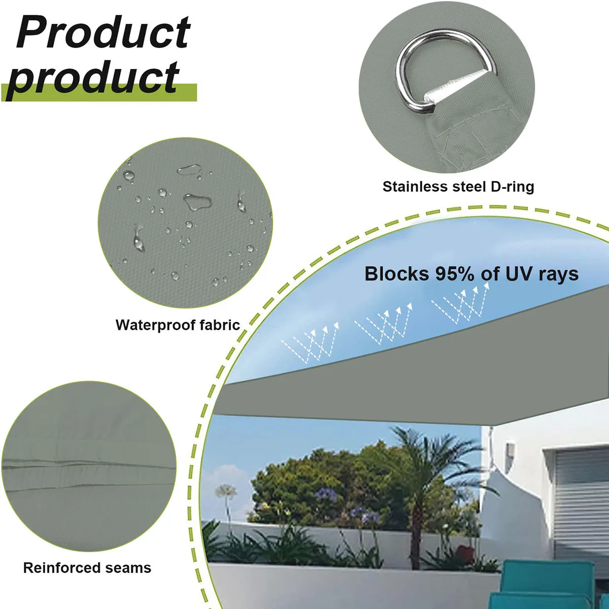 Shade Sail, Waterproof Shade Sail for Garden Terrace Outdoor Party Sun Protection Shade Canopy Canopy 98% UV Blocking with Free