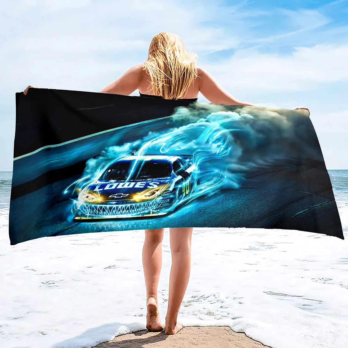 Soft Microfiber Beach Towels Auto Sports Cars Pattern Highly Absorbent Beach Blanket Lightweight Quick Dry Towel for Pool Beach