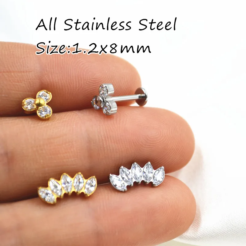 

LOT20pcs Body Jewelry - 16G Shine CZ Lip Labret Ring Bar Monore Studs Piercing Ear Helix Rook Diath Cartilage Bar Sliver