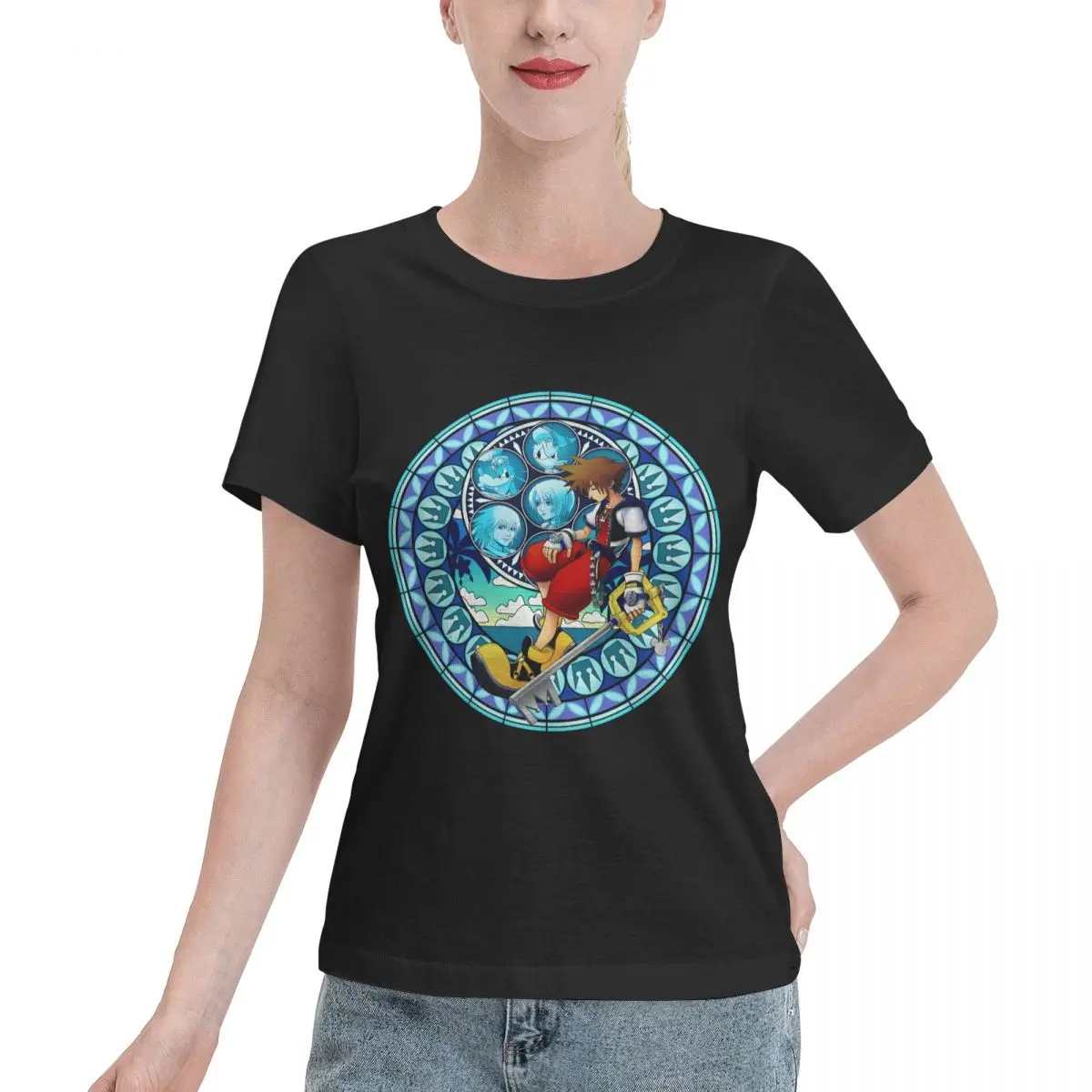 Blank For Print Kingdom Hearts - Sora S Dive To The Heart Stained Women's T-shirt Harajuku Vintage Women Top