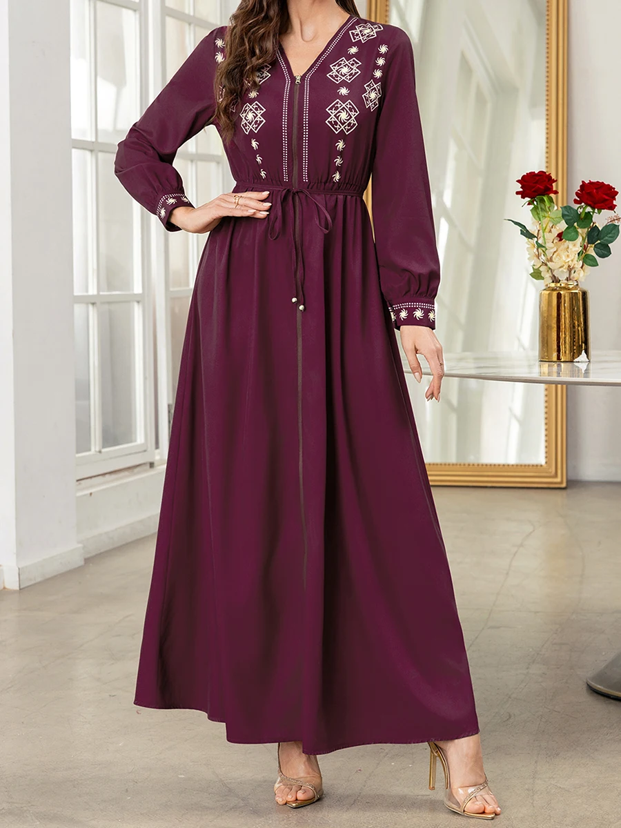 فستان قفطان نسائي عباية رداء كم طويل رقبة على شكل V طباعة جرافيك زمم فستان قفطان فضفاض