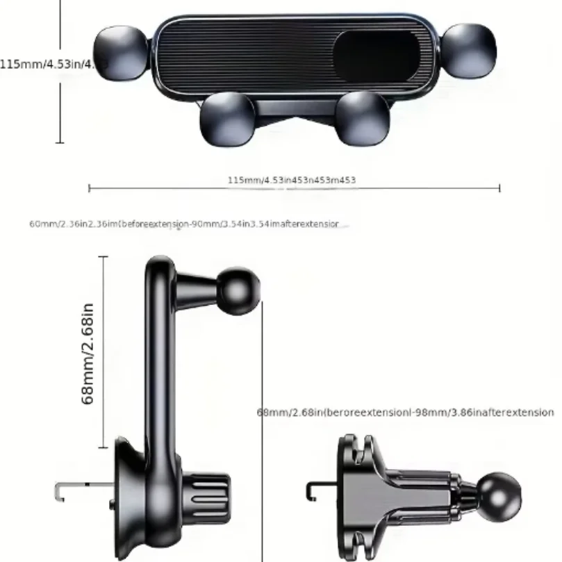 Cellphone Mount Phone Holder Gravity Foldable, 360 ° Rotating Extension Rod, Fits All Cars Vent