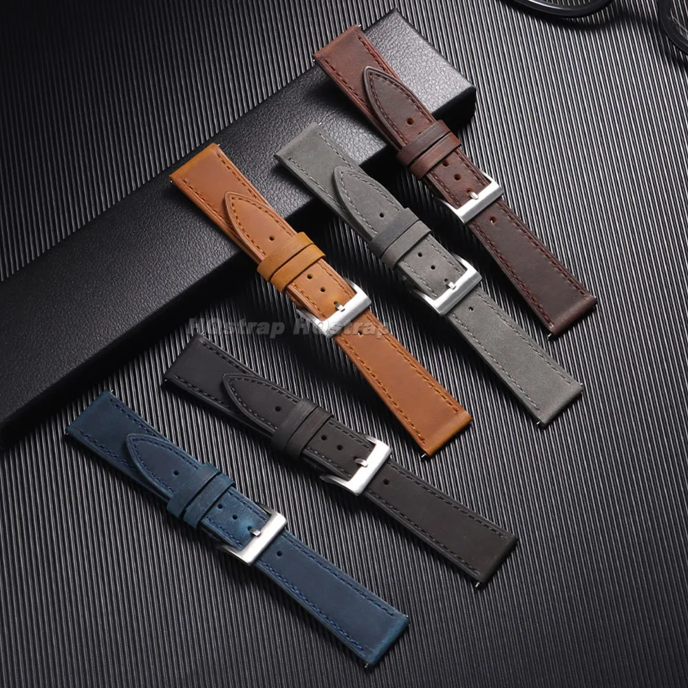 خمر حزام ساعة جلدية العالمي الإفراج السريع حزام الساعات 18/19/20/21/22/24 مللي متر ل Seiko ل أوميغا خياطة سوار جلد البقر #4