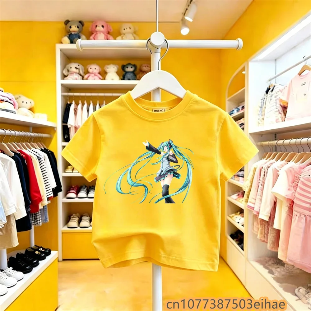 

Hatsune Miku Child Short Sleeve T-Shirt Cartoon Anime Print Crew Neck Kawaii Pullover Summer Casual Cute Kids Daily Outfit