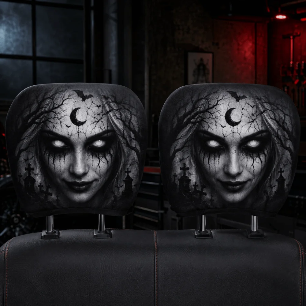 2Pcs Cartoon Car Headrest Covers Funny Face Expressions Cool Decorations Car Pillowcase Exaggerated Washable Car Seat Headcover
