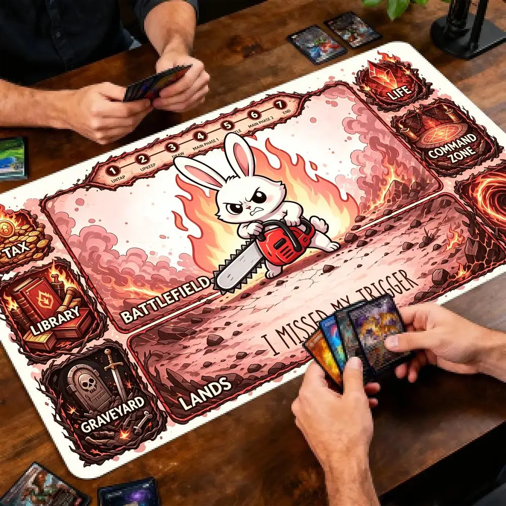 Funny Angry White Rabbit MTG&TCG Tabletop Game Mat Magic Party Playmat Durable Rubber for Games 35X60 Mousepad Offices Desk Mats