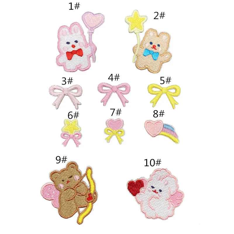 New Self-adhesive Cute Cartoon Teddy Bear Balloon Rabbit Bow Embroidery Patch DIY Bag Clothes Decoration Accessories