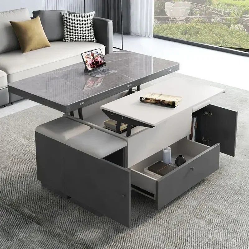 Gray small living room, dining table, dual-purpose household integrated foldable, multi-purpose multi-functional liftable