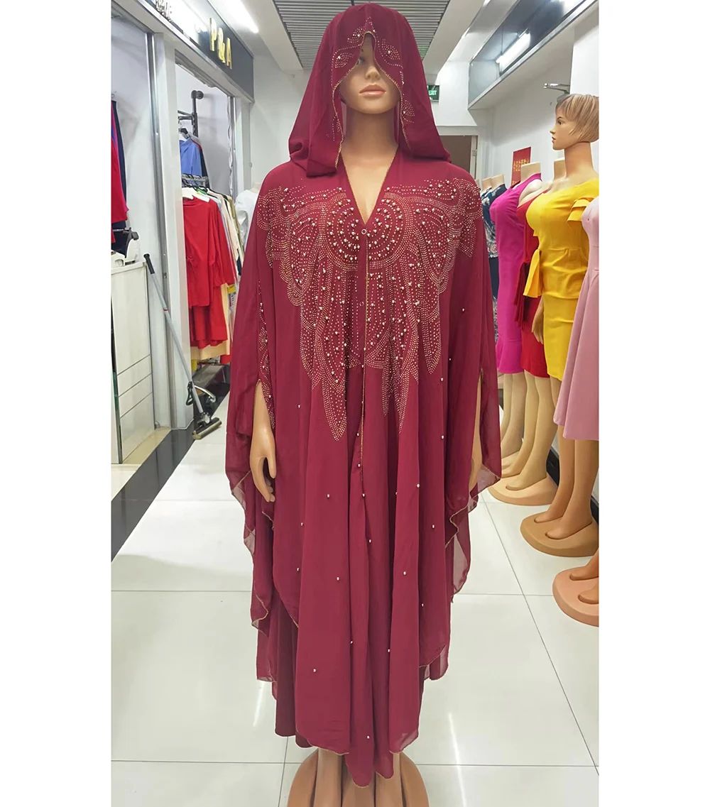 

MAMA DA Loose Classic Abaya Muslim Clothing Women's Long Dresses Chiffon Material Free Size Bat Sleeve Stitching Robes Turban