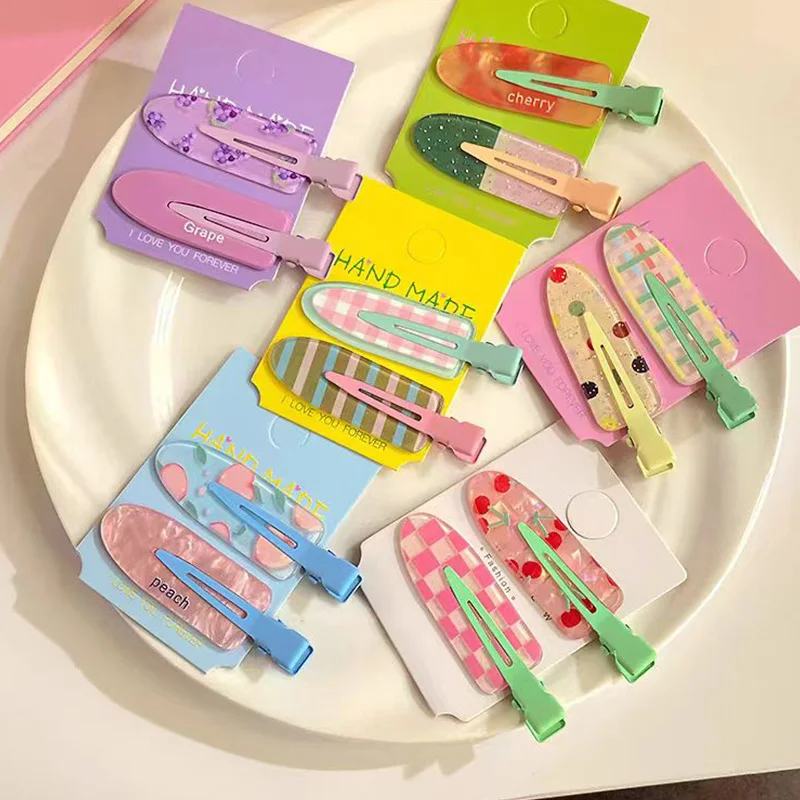 

2 шт./компл., милые разноцветные плоские заколки с фруктами без отступов для женщин и девочек, милые заколки для волос, заколки, модные аксессуары для волос