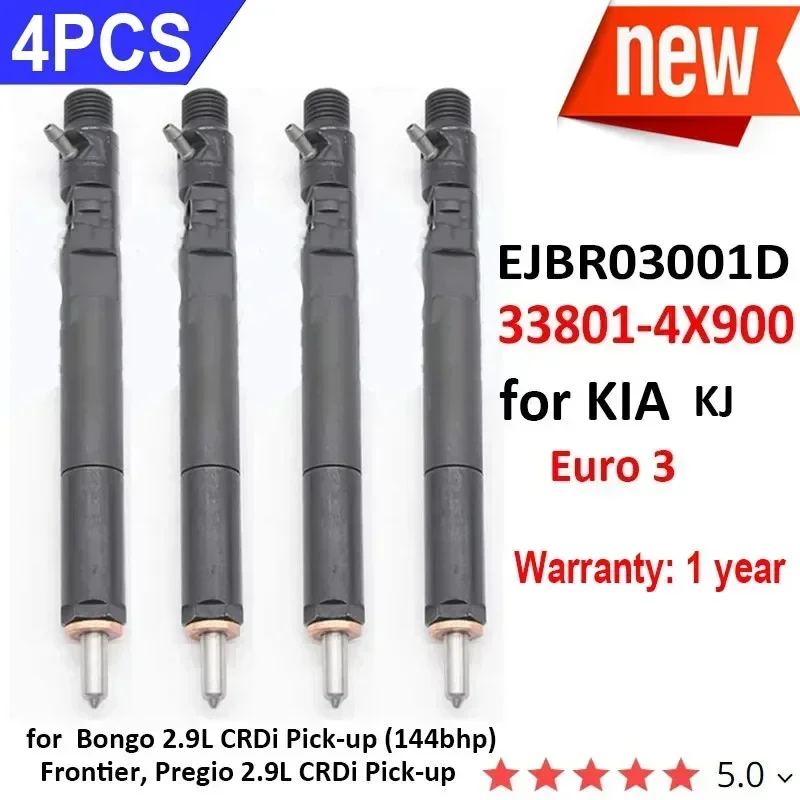4PCS Injetor Original com Código 4PCS EJBR03001D 33801-4X900 338014X900 33801 4X900 para KIA Bongo 2.9L CRDi Pick-up (144bhp)