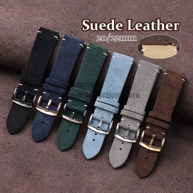 Suede Leather Watch Strap 20mm 22mm Quick Release Universal Bracelet for Smart Watch Band Women Men Replacement Wristband