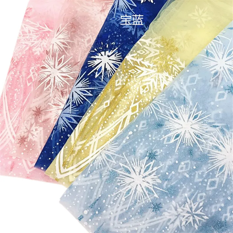 1.5*1 m Snowflake Offset Printing Sequins Tulle Fabric Baby Shower Skirt Sewing Princess Dress Wedding Party Decorations Organza