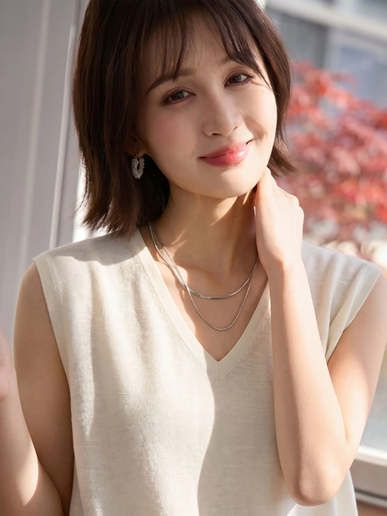 Chivirin Linen Knitted Vest Women's Slimming V-neck Sleeveless Summer Breathable Commuting Versatile Top Skin-friendly Iron-free