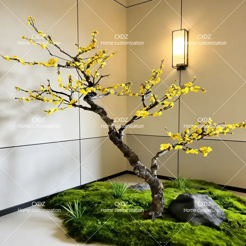 Large Artificial Yellow Plum Blossom Tree Fake Wishing Tree for Indoor Outdoor Decoration Mall Hotel Celebration Landscaping