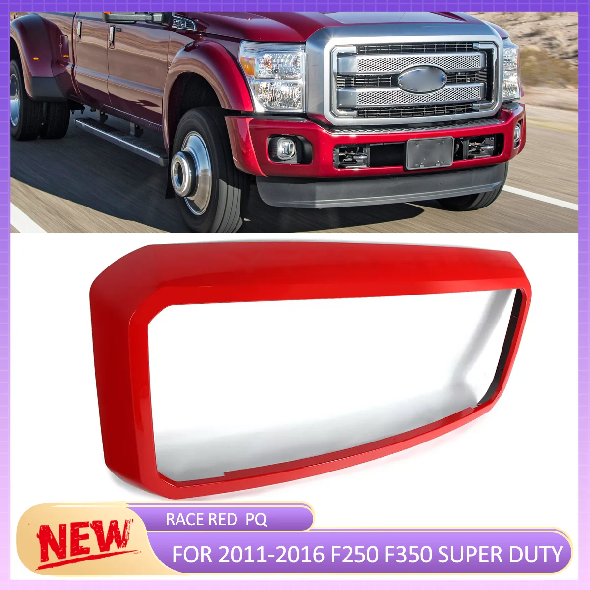 Magickit Modified For F250 F350 F450 F550 Super Duty 2011 2012 2013 2014 2015 2016 Front Grille Frame Surround Shell PQ Race Red