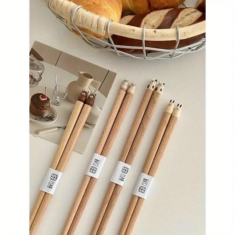 3D Cute Animal Chopsticks Hand-carved Beech Chopsticks Kawaii Sushi Couple Good-looking & Practical Wooden Dinnerware