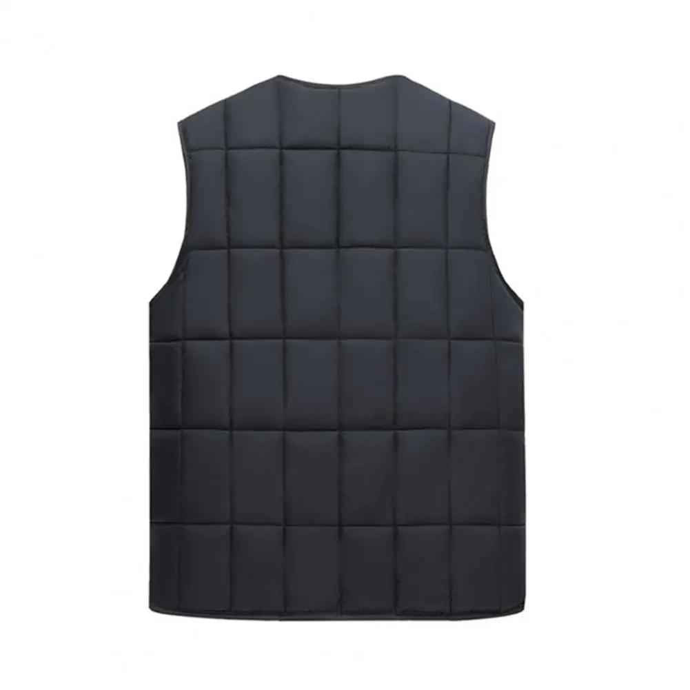 

Versatile Sleeveless Quilted Vest Quilted V-neck Men's Waistcoat with Plush Lining Zipper Pockets Sleeveless Thermal for Winter