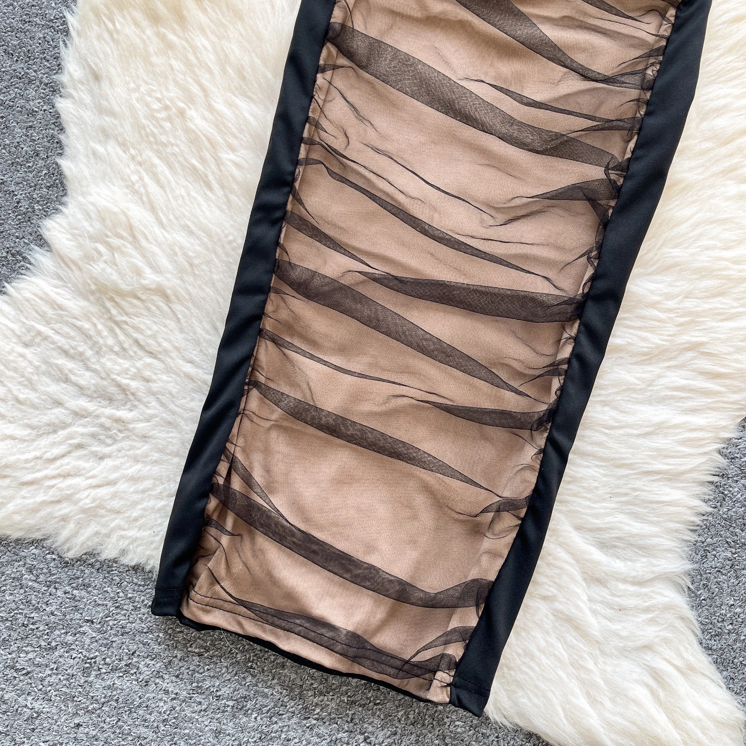 Chic vintage pleated slim mesh pencil dress Elegant Fairy korean fashion Boho Sundress women clothing