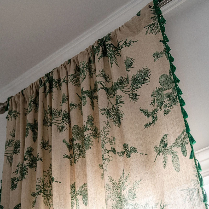 Green Floral Curtains 84 Inch Length Farmhouse Vintage Pattern Window Curtain for Living Room Bedroom Sliding Doorway Decoration