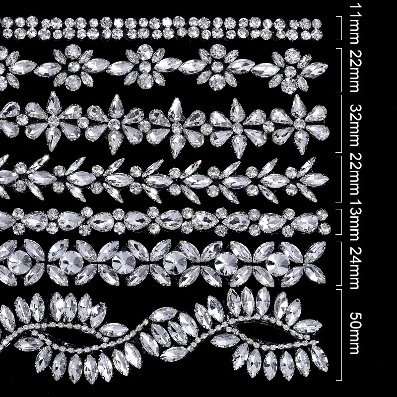 QIAO 1 Yard Crystal Rhinestone Trim DIY Iron-on Repair Sparkling Ribbon for Dresses Shoes Bags