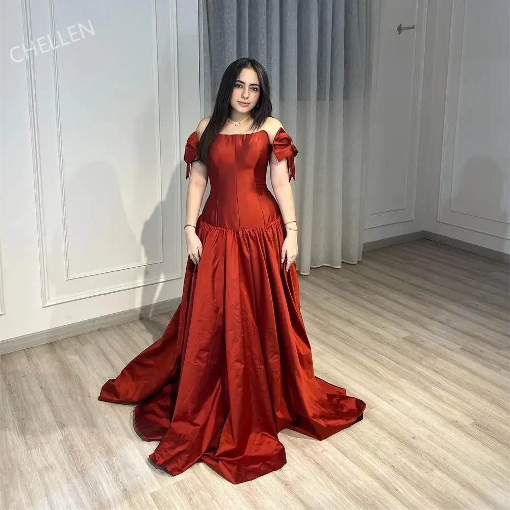 

Customized Cardinal Red A-Line Multilayer Pleats Prom Dress Bow Straps Sleeveless Vestidos De Noche Floor-Length Evening Dress