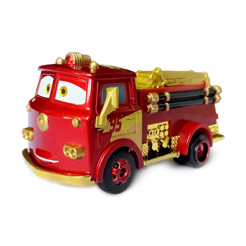 Pixar Cars Gold Plating Fire Fighting Truck 1:55 Metal Die Casting Model Car Children's Birthday Gifts Toys Racing Car