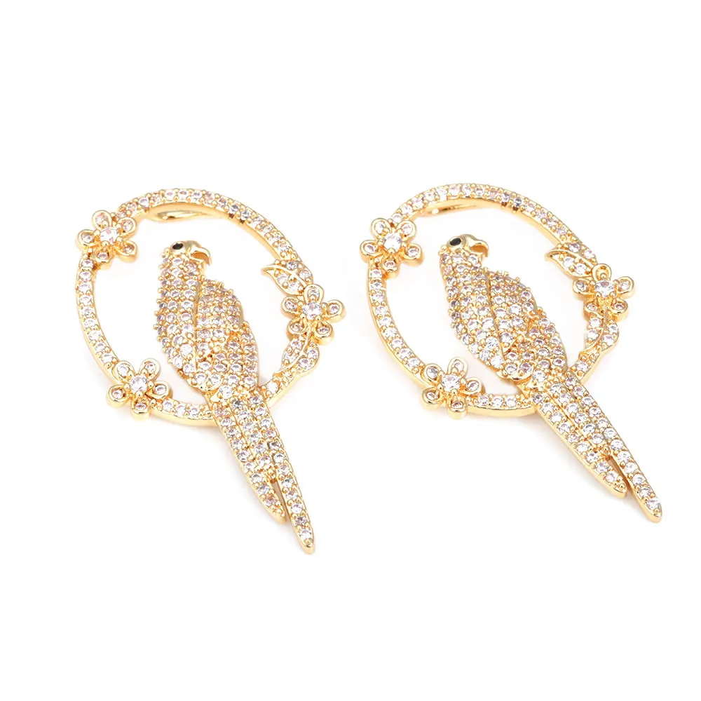2PCS 39.5x23MM High Quality 18K Gold Color Brass and Zircon Parrot Charms Pendants Jewelry Making Diy Findings Accessories image 3