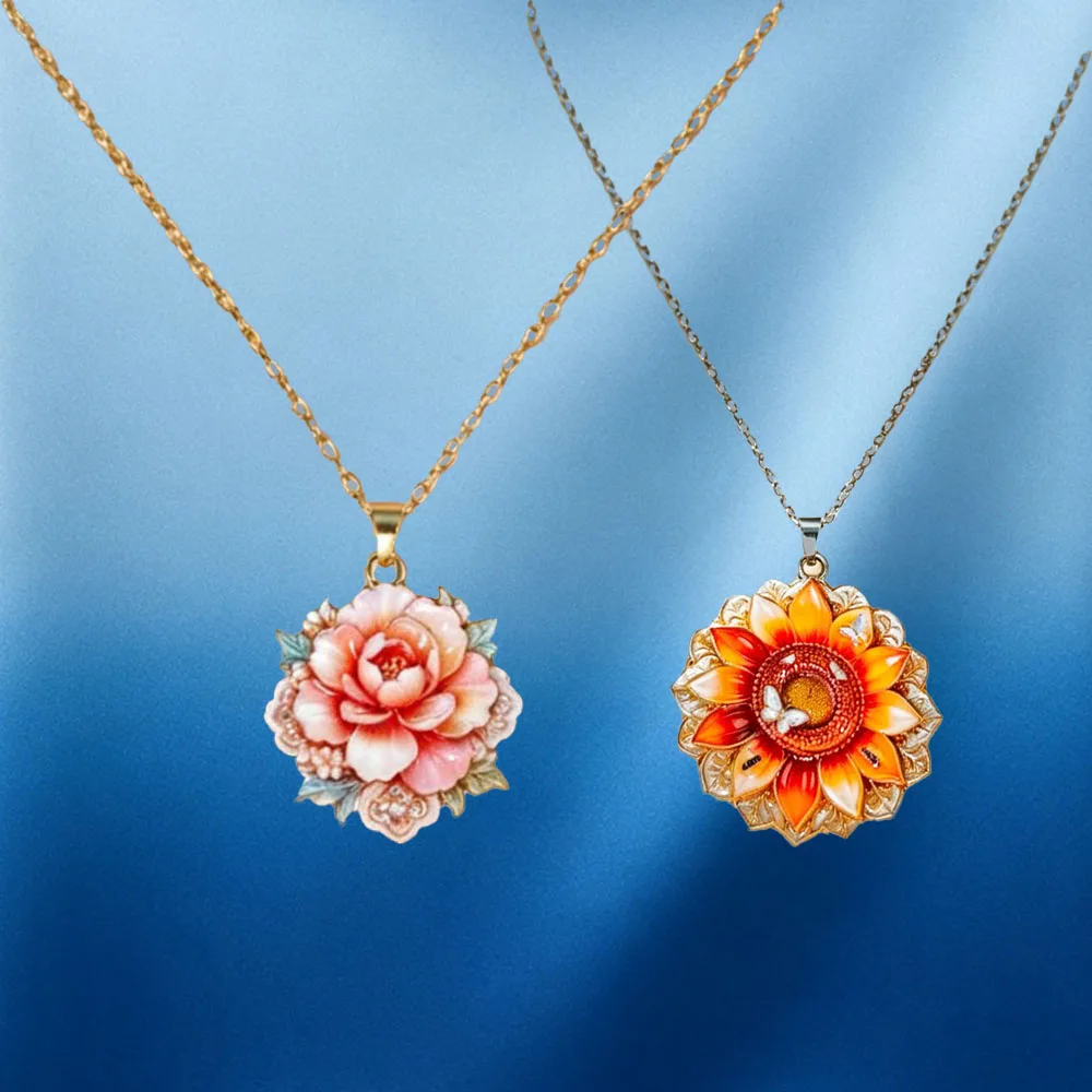 Carnation Sunflower Pendant Flower Three-dimensional Necklace Light Luxury High-end Enamel Gift for Girlfriend and Girlfriend
