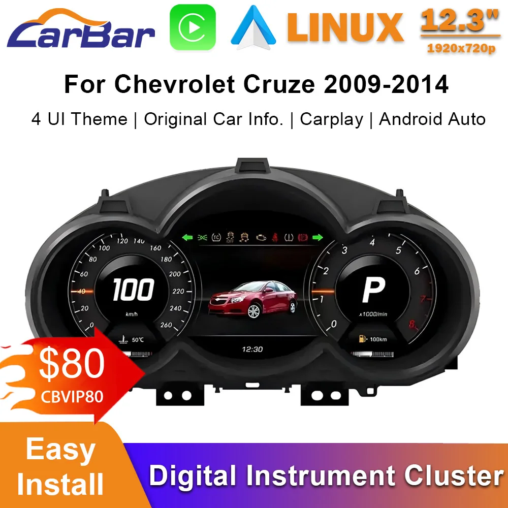 

Carbar 12.3" LCD Dashboard Screen For Chevrolet Cruze Lacetti Classic Lacett 2009-2014 Generation Car Digital Instrument Cluster