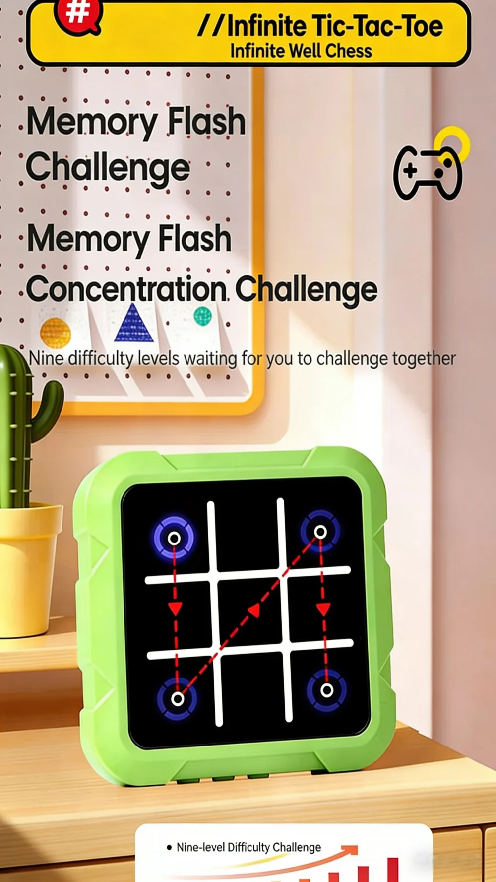Tragbares Tic-Tac-Toe, Stressabbau- und Lernbrettspiel, multifunktionales elektronisches Spiel, geeignet für Erwachsene und Kinder – Detail 9