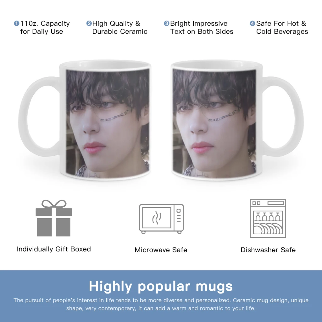 Kpop-Ceramic Mug Cute Coffee Tea Milk Stave Mugs And Cups with Handle Novelty Gifts