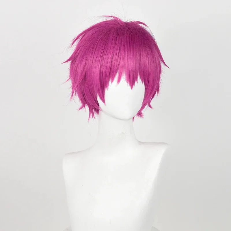 애니메이션 Saiki K.의 재난적인 삶 코스프레 소품 Saiki Kusuo 가발 핑크 짧은 머리 할로윈 의상 헤어핀 안경