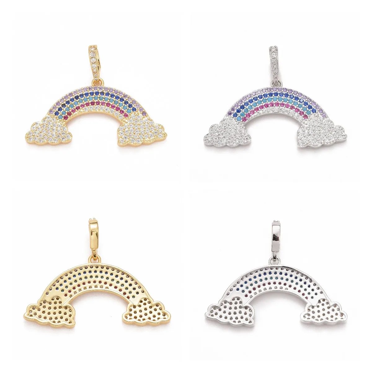 

Pandahall 5Pcs Rainbow Rack Plating Brass Micro Pave Colorful Cubic Zirconia Pendant with Clasp For Necklace Jewelry Making Gift