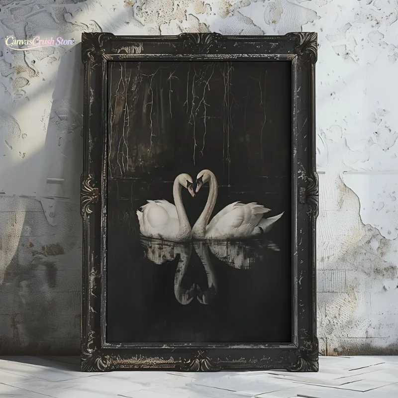Unframed Gothic Style Swan Couples Heart Aesthetics Art Poster Dark Academia Moody Romantic Vintage Painting Canvas Wall 2026