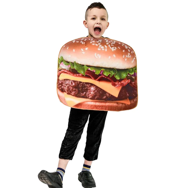 Cosplay Burger Essen Kostüm Junge lustige Kleidung Halloween Karneval Urlaub Party Digitaldruck Bühne Kostüm Mode Kleidung Set