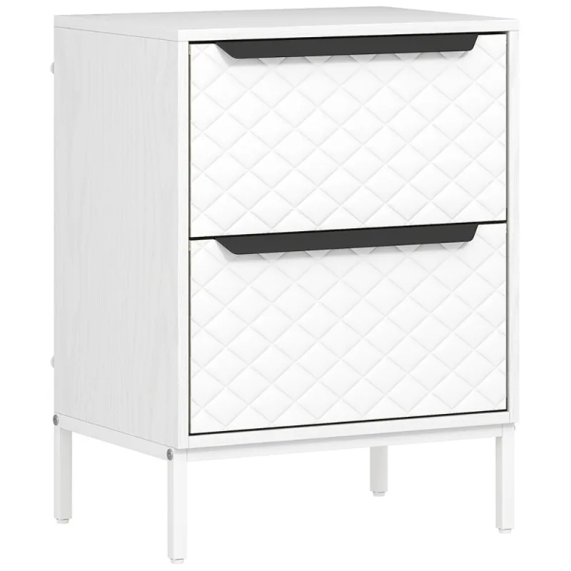 Chest of Drawers, Dresser with 2 Fabric Drawers and Aluminium Handles - White