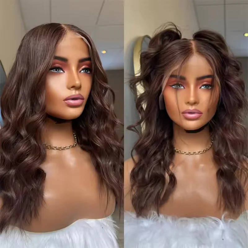 Full Lace Front Wigs Pre Plucked Chocolate Brown Loose Wave Wigs Hair