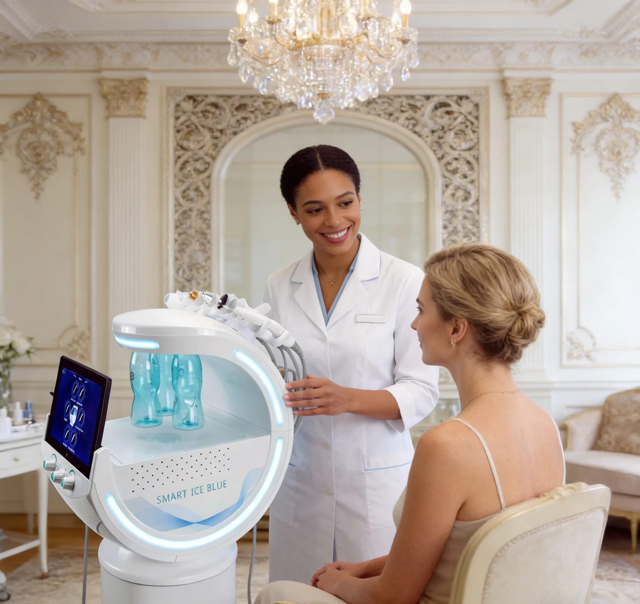 7 In 1 Smart Ice Blue Facial Skin Analysis & Rejuvenation Device Multi-Function Aqua Therapy Pro Portable Skin Care Equipment